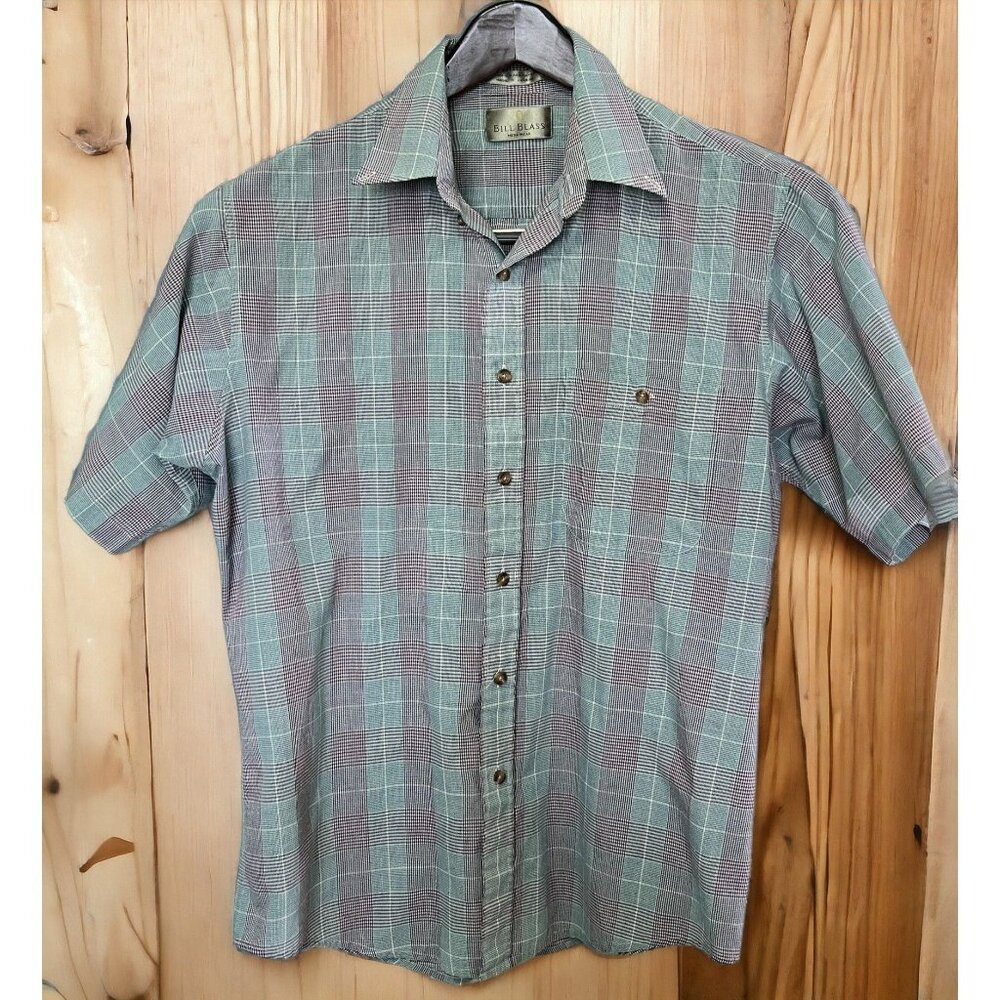 Bill Blass Mens Plaid Shirt Size Large Short Sleeve Button Down